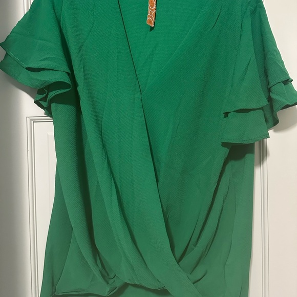 Vine & Love Tops - Vine & Love Emerald Ruffle Sleeve Blouse